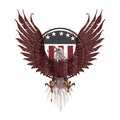 American Eagle Logo Mascot Icon with Flag of America Background Independence Day Template Design