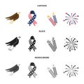 American eagle, ribbon, salute. The patriot day set collection icons in cartoon,black,monochrome style vector symbol