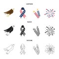 American eagle, ribbon, salute. The patriot day set collection icons in cartoon,black,outline style vector symbol stock Royalty Free Stock Photo