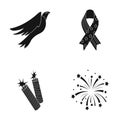 American eagle, ribbon, salute. The patriot s day set collection icons in black style vector symbol stock illustration