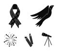 American eagle, ribbon, salute. The patriot`s day set collection icons in black style vector symbol stock illustration Royalty Free Stock Photo