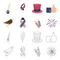 American eagle, ribbon, salute. The patriot`s day set collection icons in cartoon,outline style vector symbol stock