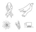 American eagle, ribbon, salute. The patriot`s day set collection icons in outline style vector symbol stock illustration