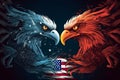 American Eagle VS Chinese Dragon Art illustration. Economic trade between USA and China. Generative AI.
