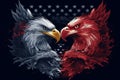 American Eagle VS Chinese Dragon Art illustration. Economic trade between USA and China. Generative AI.