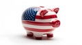 The American economy, the concept of budget, savings and investments. Piggy bank and the US Flag as a symbol of wealth Royalty Free Stock Photo