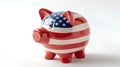 The American economy, the concept of budget, savings and investments. Piggy bank and the US Flag as a symbol of wealth Royalty Free Stock Photo