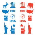 American Elections icon set. Republican elephant and Democratic Royalty Free Stock Photo