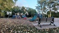 American empty playground in autumn