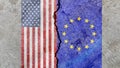 American and European Union flag on a cracked background-politics, war concept Royalty Free Stock Photo