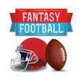 American Fantasy Football Ball Helmet and Banner Illustration