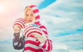 American female boxer. Beautiful American woman boxer with boxing glove. American woman Ready to knock.