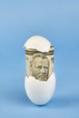 American fifty dollar bill from eggshell on blue background Royalty Free Stock Photo