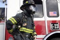 American Firefighter in a helmet and mask