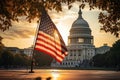 American flag against the background of the White House in Washington DC, Royalty Free Stock Photo