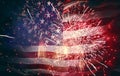 American flag on background of fireworks. Royalty Free Stock Photo