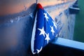 American flag on the background of grass and slab of the dead. Concept for Memorial Day and other holidays of the United Royalty Free Stock Photo