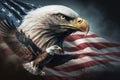 An American flag and a bald eagle in flight Royalty Free Stock Photo