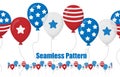 American Flag Balloon Party Horizontal Seamless With Transparent White Background Royalty Free Stock Photo
