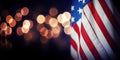 American flag with bokeh background