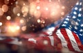 American flag and bokeh background with copy space for American holiday Royalty Free Stock Photo