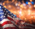 American flag and bokeh background with copy space for American holiday Royalty Free Stock Photo