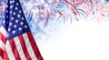 American flag and bokeh background with firework and copy space Royalty Free Stock Photo