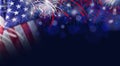 American flag and bokeh background with firework and copy space Royalty Free Stock Photo