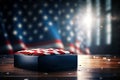 American flag in a box on a wooden table. Independence day and election concept