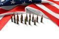 American flag, bullets, ammunition, cartridges on a white background Royalty Free Stock Photo