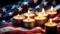 American flag burning, candlelight glowing, symbol of patriotism and freedom generated by AI