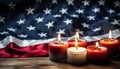 American flag burning, symbol of patriotism and freedom generated by AI