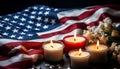 American flag burning, symbol of patriotism and freedom generated by AI