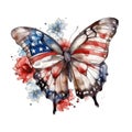 American Flag Butterfly and Flower Independence Day Watercolor Royalty Free Stock Photo
