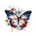 American Flag Butterfly and Flower Independence Day Watercolor Royalty Free Stock Photo