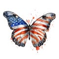 American Flag Butterfly and Flower Independence Day Watercolor Royalty Free Stock Photo