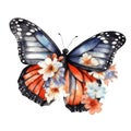 American Flag Butterfly and Flower Independence Day Watercolor Royalty Free Stock Photo