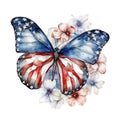 American Flag Butterfly and Flower Independence Day Watercolor Royalty Free Stock Photo