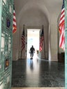 American flag at the chapel entrance at Punchbowl Cemetary in Honolulu, Hawaii