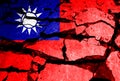 American flag. Chinese flag. Taiwan flag. Exposure of cracked stone background