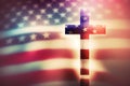 American flag with a Christian cross, faith and patriotism, Church and Military