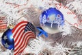 American Flag Christmas ornament on a white tree Royalty Free Stock Photo