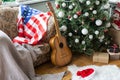 American flag and christmas tree. Greeting card. Royalty Free Stock Photo