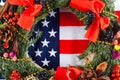 American flag and christmas tree. Royalty Free Stock Photo