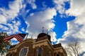 American flag and church steeple Royalty Free Stock Photo