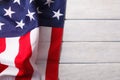 American flag close up on wood desk Royalty Free Stock Photo