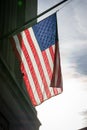 American Flag Closeup Backlit USA Patriotism Hanging Background Royalty Free Stock Photo