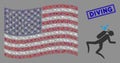 American Flag Collage of Scuba Diver and Scratched Diving Stamp Royalty Free Stock Photo