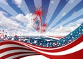 American flag concept with fireworks and sky Royalty Free Stock Photo