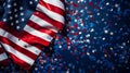 American flag, confetti stars on blue background with copy space. Royalty Free Stock Photo